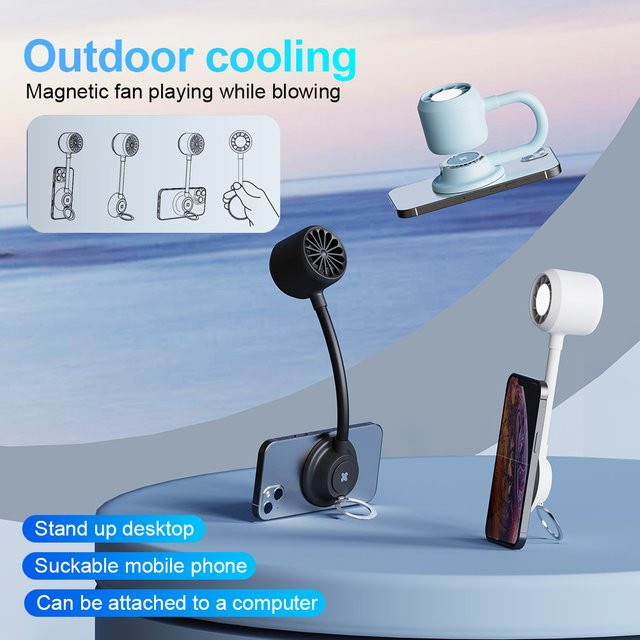 WITZIO Mini-Ventilator in Blau mit magnetischem Handyhalter, Nachtlicht und wiederaufladbarem Akku - Bild 1