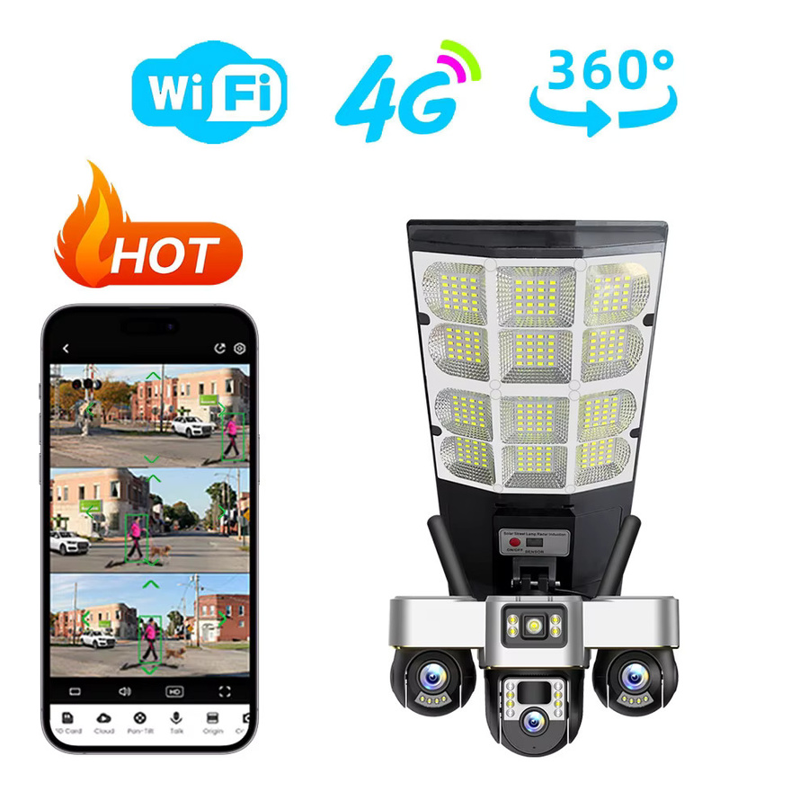 Leshine 2MP HD 3-Linsen Sicherheitskamera mit Solarpanel und LED-Straßenleuchte, drahtlose 4G und WLAN Außenkamera mit PTZ-Rotation zur Heimüberwachung - Bild 2