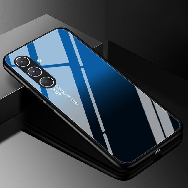 Luxus Hard Back Bumper Schutzhülle aus gehärtetem Glas für Samsung Galaxy A05 A05S A15 A14 A24 A34 A25 A54 4G 5G A04 A04S A04E in Schwarz und Blau - Bild 1