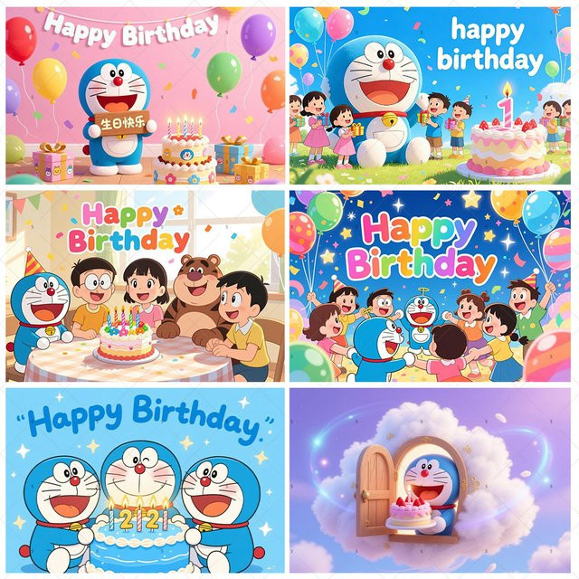 Potdemiel Doraemon Geburtstagsparty Dekoration Blau mit Motiv der blauen Katze als Hintergrund Banner für Kinder und Babypartys - Bild 1