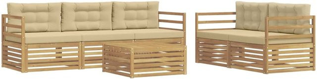vidaXL Outdoor-Sofagarnitur aus Akazienholz mit Polstern in Weiß und Beige, 6-teiliges Set mit Tisch und Sitzkissen - Bild 1