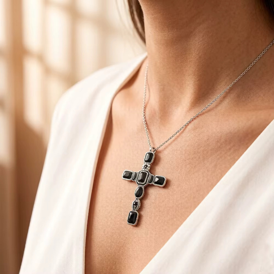 Thaddaeus Kreuz-Anhänger, 925 Silber, Schwarz, Damen - Bild 2