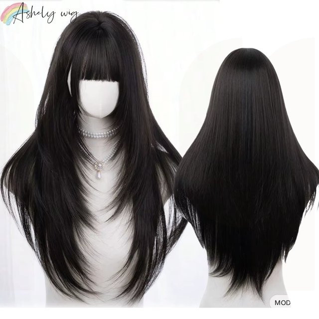 Ashely Perücke, schwarzbraun, synthetisch, glatt mit Pony, Damen - Bild 1