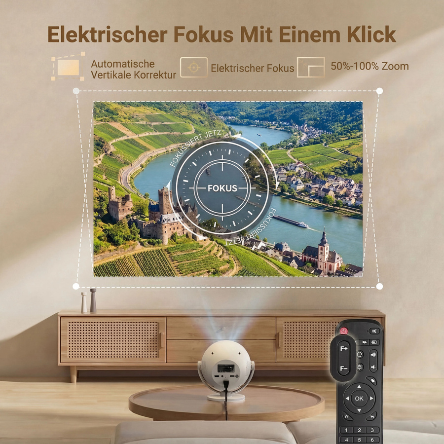 XGODY 4K Heimkino Projektor mit 360 ANSI, Android, elektrischem Fokus und Kurzdistanz-Funktion, Weiß - Bild 2