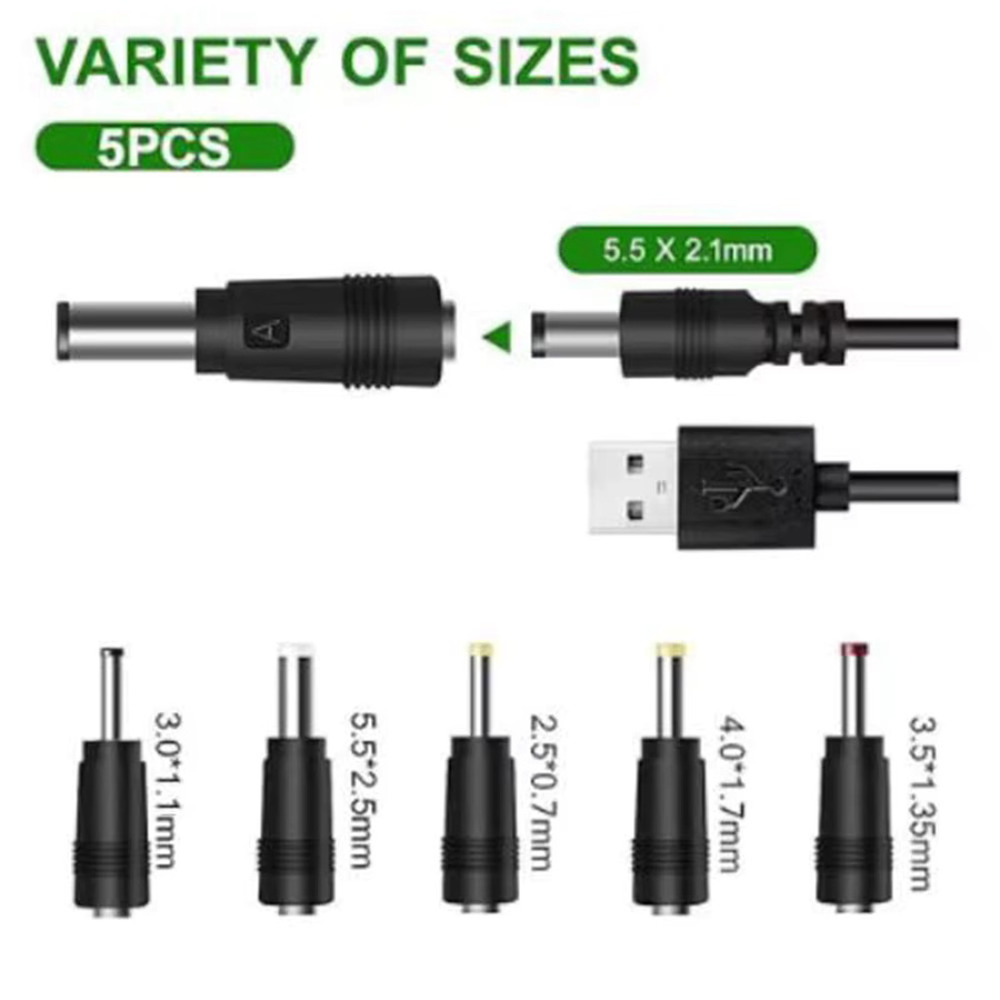 Elough 5-in-1 USB auf 5V DC Stromkabel in Schwarz mit 5 wählbaren Anschlüssen und 5,5 x 2,5 mm Klinke als universelles Ladekabel für TV-Boxen - Bild 2