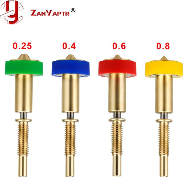 4er-Set E3D Klon All-in-one Bimetall Düsen mit Heatbreak aus Messing und Titan für E3D Hotend Extruder, Durchmesser: 0,25 mm, 0,4 mm, 0,6 mm und 0,8 mm - Bild 1