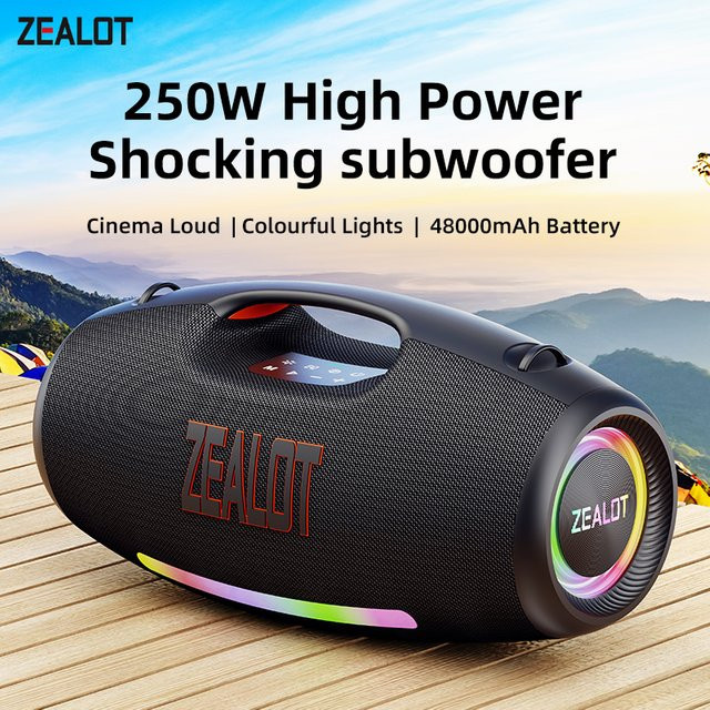 ZEALOT S89 Bluetooth Lautsprecher Schwarz, 250 W wasserdichter tragbarer Outdoor-Boombox mit Subwoofer und tiefem Bass - Bild 1