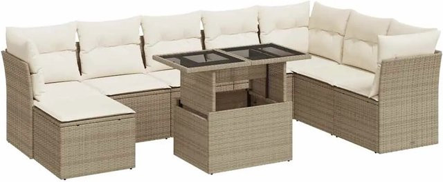 vidaXL 9-tlg. Garten-Sofagarnitur in L-Form aus Poly-Rattan mit Kissen in Beige - Bild 1