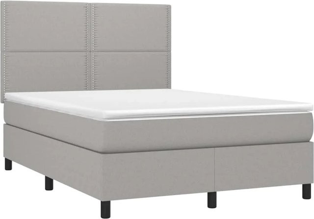 vidaXL Boxspringbett mit Matratze in Hellgrau, Hybridbett mit LED-Unterbettbeleuchtung und USB-Ladeport, B/T: 140 x 200 cm - Bild 1