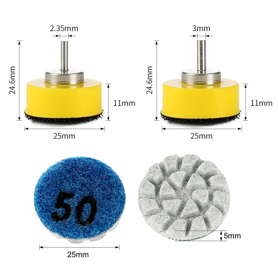 7er Set Mini Diamant Polierpads 25mm für Nassschleifen mit Halter und Schaft 2,35mm/3mm in Mehrfarbig für Jade, Achat und Marmor - Bild 2