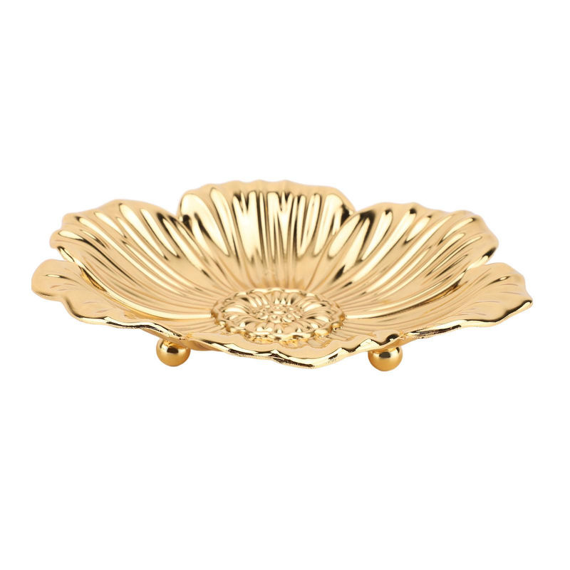 GoolRC Serviertablett Rund mit floralem Retro-Reliefmuster aus Metall in Gold - Bild 3