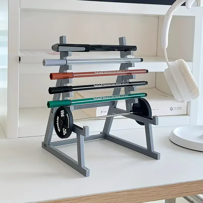 Kreativer Stifthalter in Langhantel-Optik für Fitness-Enthusiasten, Grau, Kunststoff - Bild 2