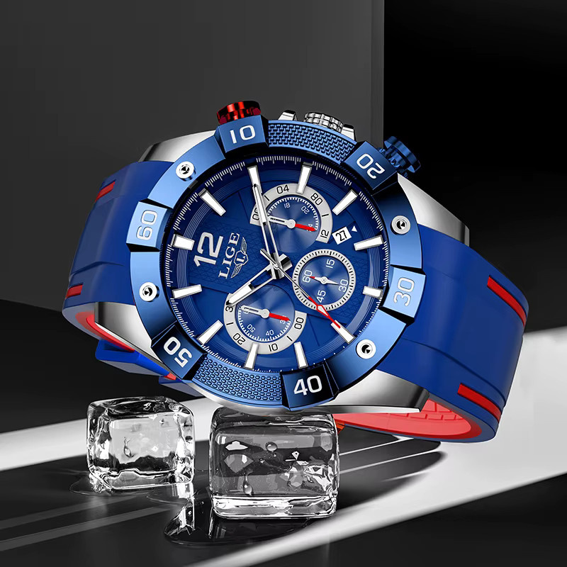 LIGE Chronograph, Quarz, Silikon Armband, Blau, Herren - Bild 3
