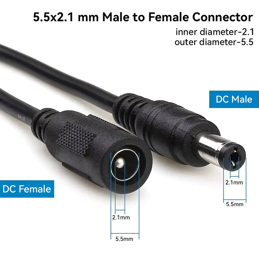 DC12V Stromverlängerungskabel Stecker auf Buchse 5,5x 2,1mm für CCTV-Kamera und Sicherheitssystem in Schwarz - Bild 4