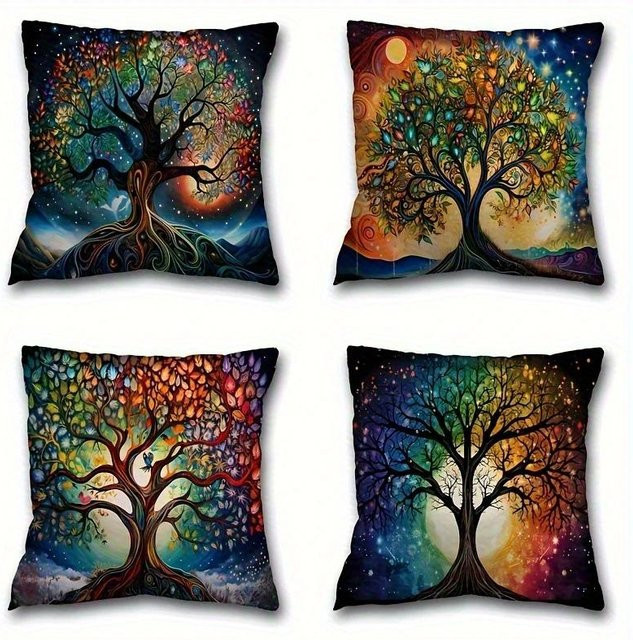 4-teiliges JMG Clothing Kissenbezug-Set mit Lebensbaum-Motiv, moderne dekorative Kissenbezüge aus Polyester, Mehrfarbig, B/T/H: 50 x 50 x 0 cm - Bild 1