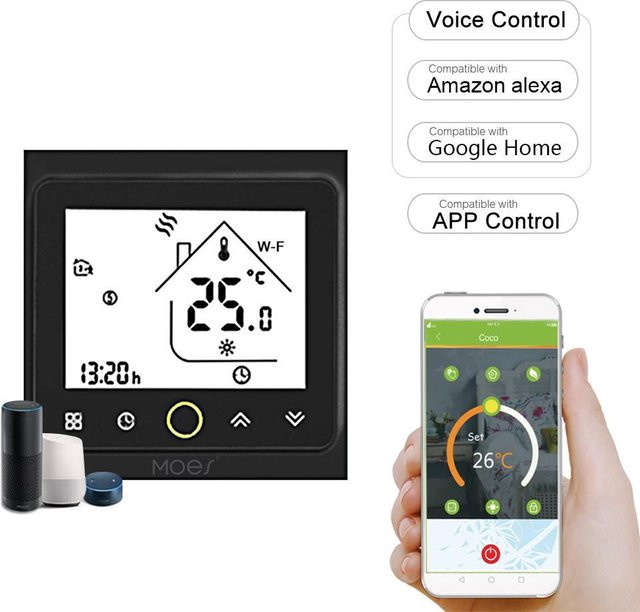 MOES Wi-Fi Smart Thermostat Temperaturregler mit App-Steuerung und Alexa/Google Home Kompatibilität, Schwarz - Bild 1
