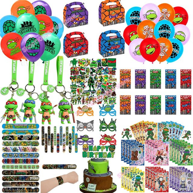 Hasbro Cartoon-Schildkröten Partyzubehör Set mit Ninja-Ballonfiguren, Armbändern und Aufklebern in Multicolour für Kinder Geburtstage - Bild 1