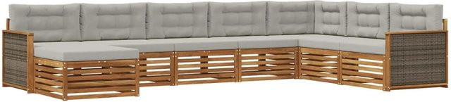 vidaXL Outdoor-Sofagarnitur L-Form aus Akazienholz mit 8 Kissen in Beige und Grau - Bild 1