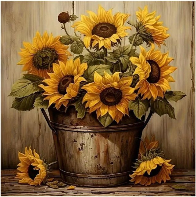 Huacan DIY 5D Diamond Mosaic Malerei Sonnenblume und Schmetterling in Mehrfarbig mit Rundem Drill für deine Wanddekoration - Bild 1