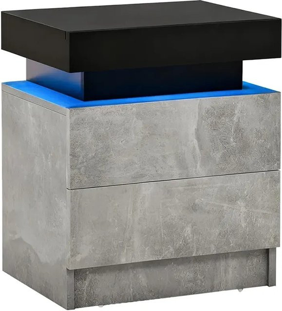Costway Nachttisch mit LED-Beleuchtung und 2 Schubladen in Grau, B/T/H: 45 x 35 x 52 cm - Bild 1
