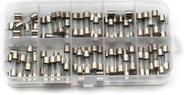 100 Stück Glassicherungs-Sortiment-Set, flinke Sicherungen von 0,25 A bis 20 A, Maße: 5 x 20 mm, transparent - Bild 1