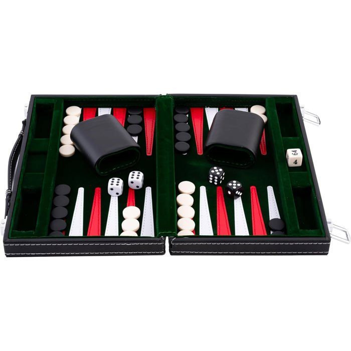 ENGELHART Reise-Backgammon, Modell 11, Koffer aus Kunstleder, Filz, Grün/Rot/Weiß - Bild 4