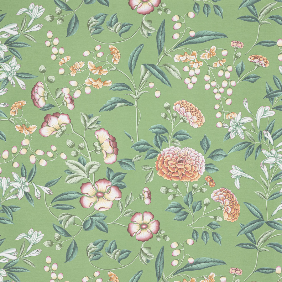 Manuel Canovas Tapete Coromandel Prairie in Grün mit floralem Naturdesign aus Vlies und Textil - Bild 1