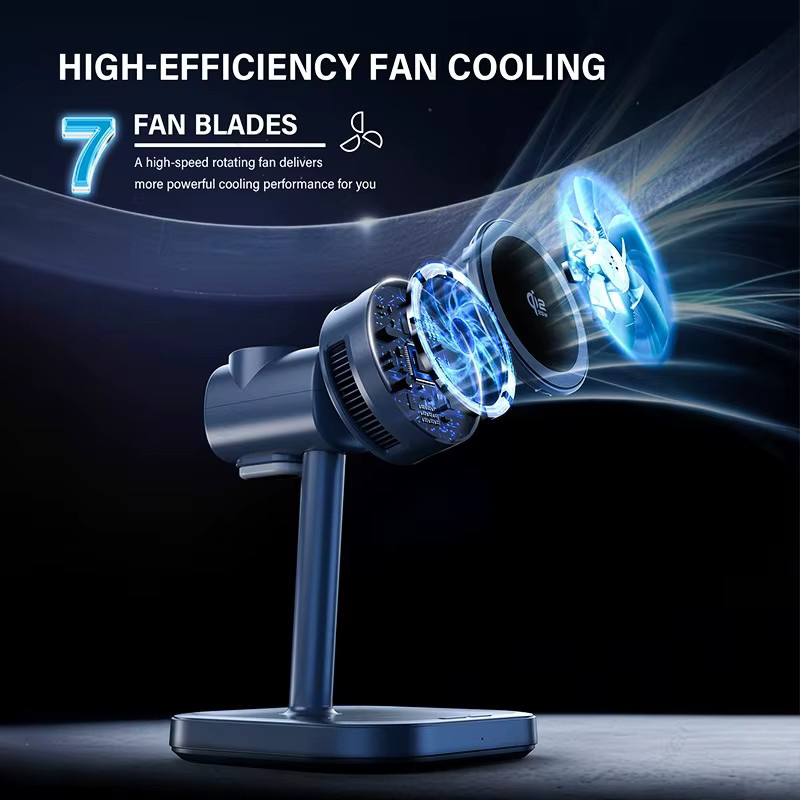 XIKCU Magnetisches Qi2 25W Kabelloses Ladegerät mit LED-Licht und Luftkühlung für iPhone, Apple Watch und AirPods Pro in Grau - Bild 2