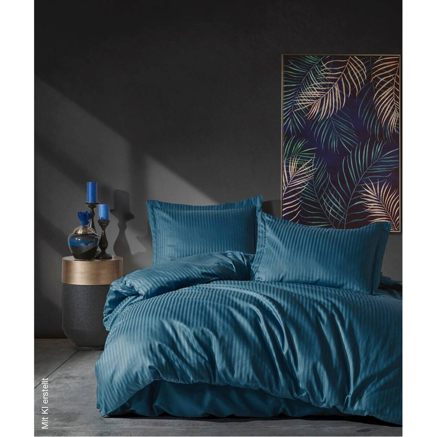 L'Essentiel Linge de Maison Mako-Satin Bettwäsche aus Baumwolle, Blau, B/H: 135 x 200 cm mit Kissenbezug 80 x 80 cm - Bild 2