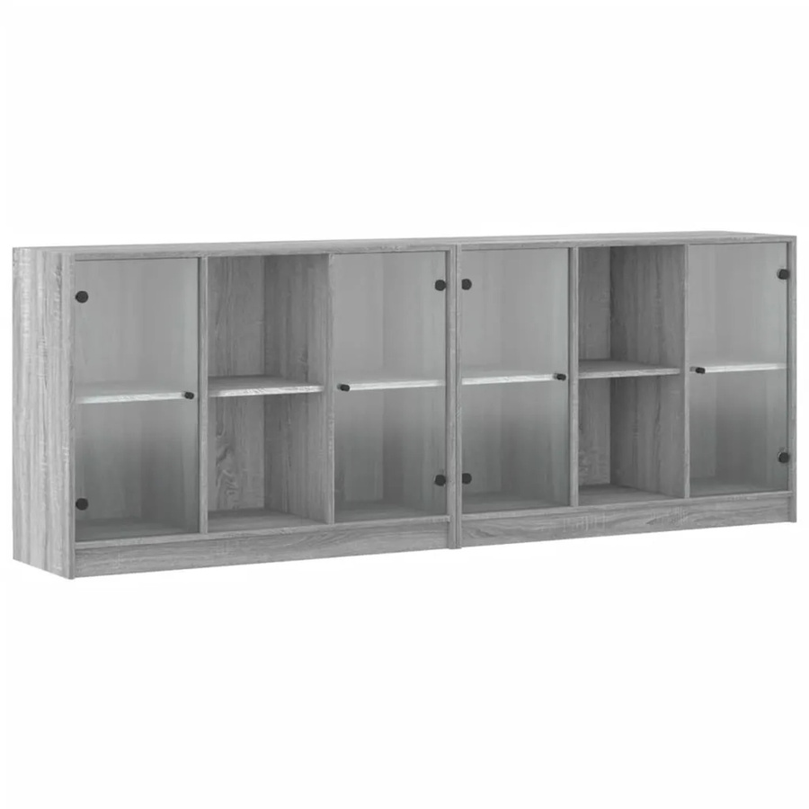 vidaXL Bücherschrank mit Glastüren in Grau Sonoma, moderner Schrank mit Regalböden, H x B x T: 204 x 37 x 75 cm - Bild 2