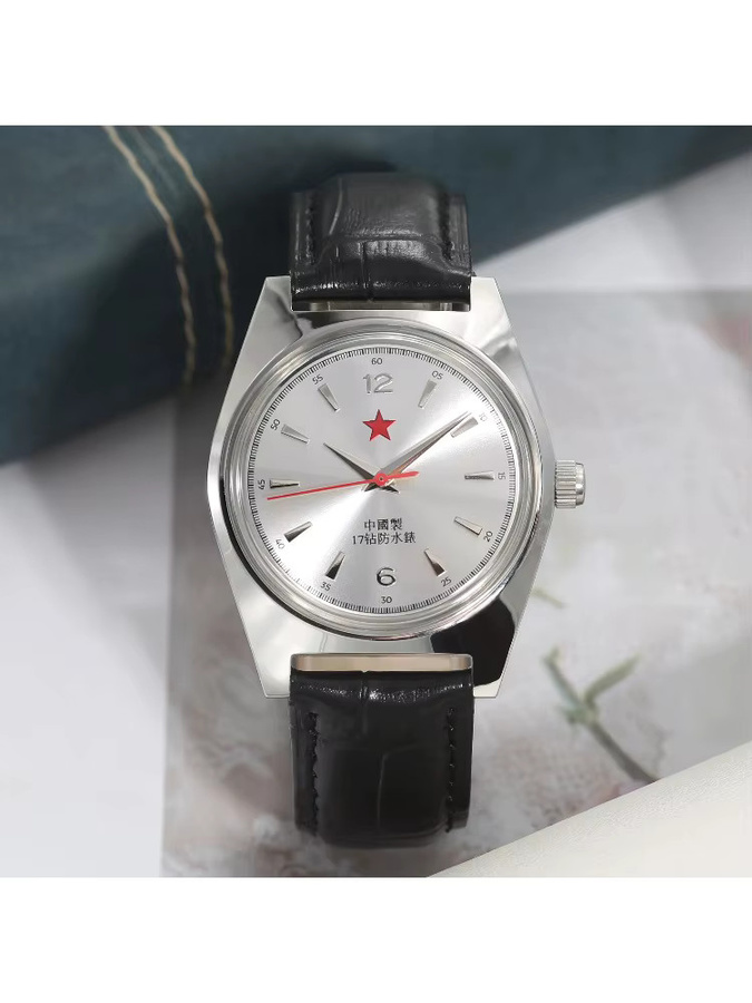 HEIMDALLR Analoguhr, Handaufzug, 36 mm, Leder, Herren, Silber, Vintage - Bild 7