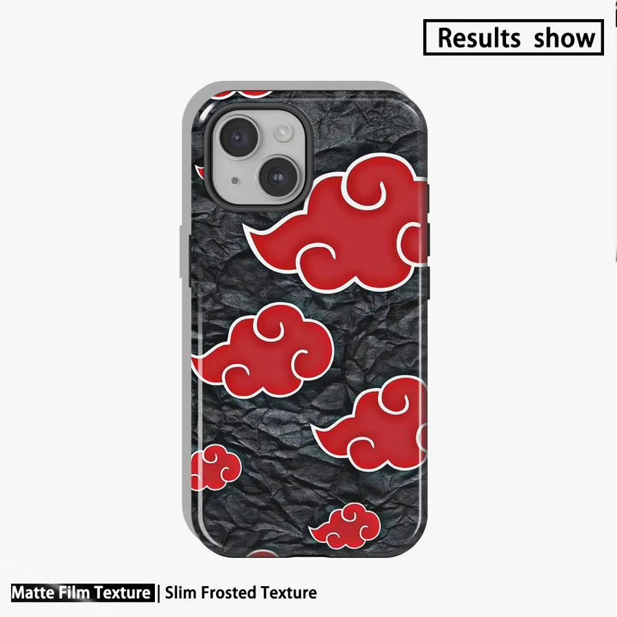 Schutzhülle mit Akatsuki Rote Wolkenmuster für Apple iPhone 17 16e 15 14 13 12 XS XR Pro Max in Schwarz und Rot - Bild 2
