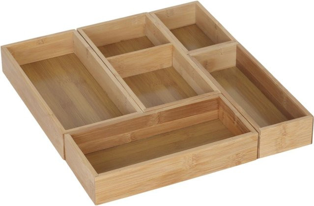 Relaxdays Schubladeneinsatz aus Bambus und MDF in Natur, 5-teiliges Set, B/T/H: 27 x 12,5 x 5 cm - Bild 1