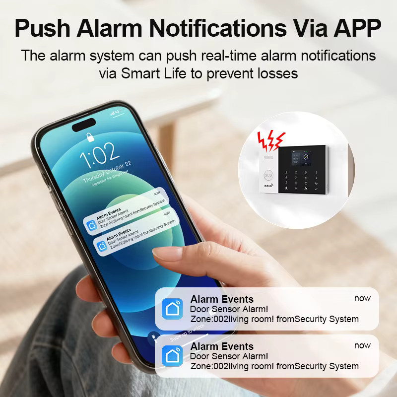 PGST Sicherheits Set Einbruchalarmanlage WiFi 2G GSM 4G mit Tuya Smart Life Kompatibilität, drahtloses vernetztes Überwachungssystem für Haus und Geschäft, Farbe: Weiß - Bild 4