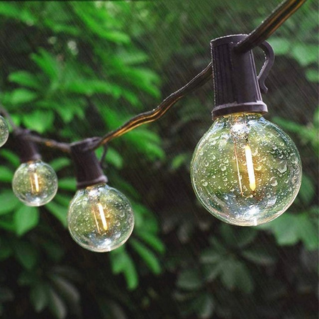 KIKIELF LED Outdoor-Lichterkette G40 Globe mit warmweißem Filament-Licht, dimmbar, transparent