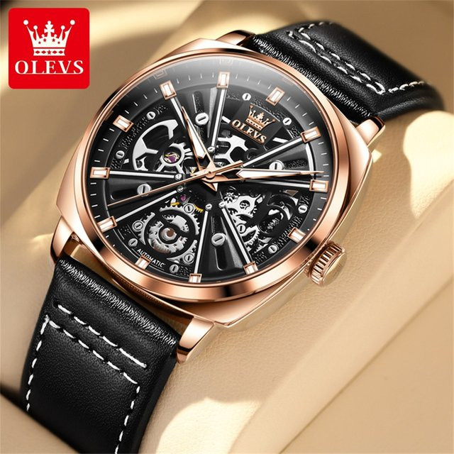 OLEVS Automatikuhr, Lederarmband, Schwarz, Herren - Bild 1