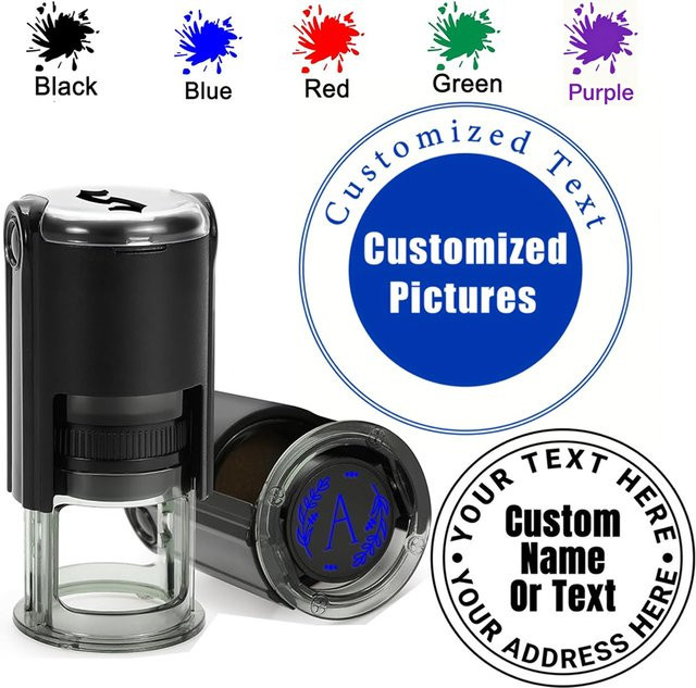 QWELL Selbstfärbender Gummistempel mit personalisiertem Logo oder Text in Blau oder Schwarz - Bild 1
