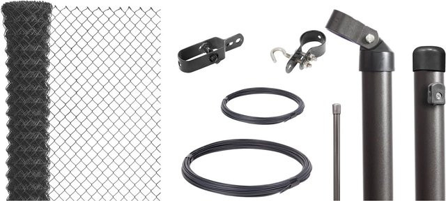Maschendraht-Zaun-Set Anthrazit-Metallic zum Einbetonieren, Höhe: 125 cm, Länge: 15 m - Bild 1