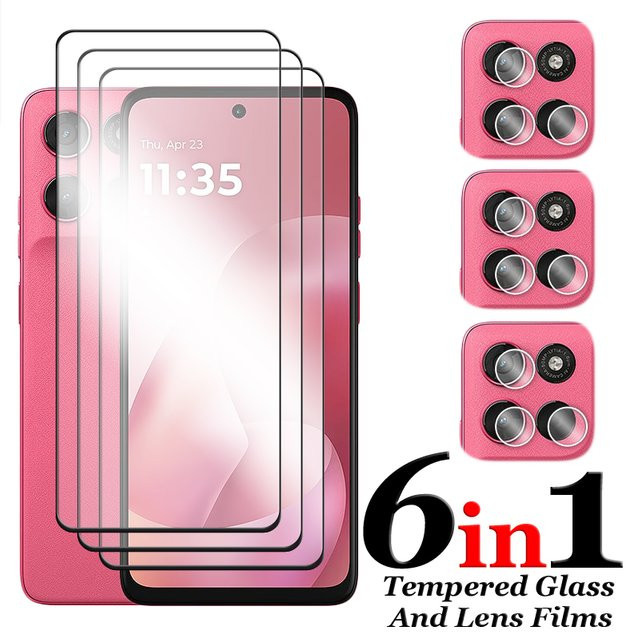 6in1 Displayschutzfolie aus gehärtetem Glas für Motorola Moto G57, G57 Power, G67, G77 und G17 Power, transparente Vollabdeckung - Bild 1
