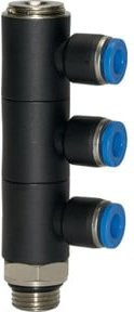 Riegler L-Mehrfachverteiler Blaue Serie, 3-fach drehbar, G 3/8 a, Ø 12 mm, Blau/Schwarz - Bild 1