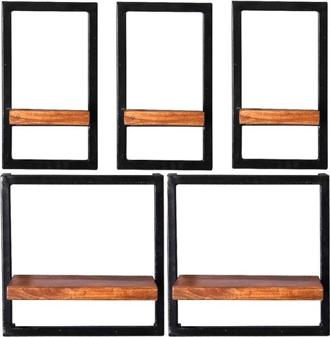 SIT Wandregal PANAMA mit 5 Fachböden aus Holz und Metall in Braun, B/T/H: 110 x 25 x 60 cm - Bild 1