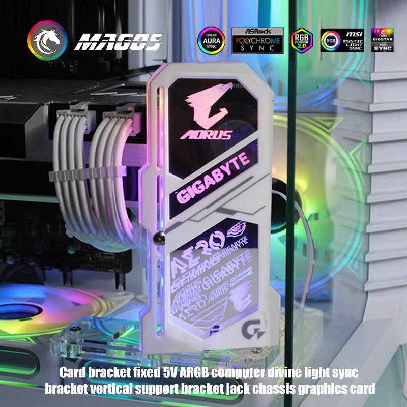 Belief Logos Grafikkartenschutzhalter mit vertikalem Spiegeldesign und 5V RGB AURA SYNC in Weiß - Bild 4