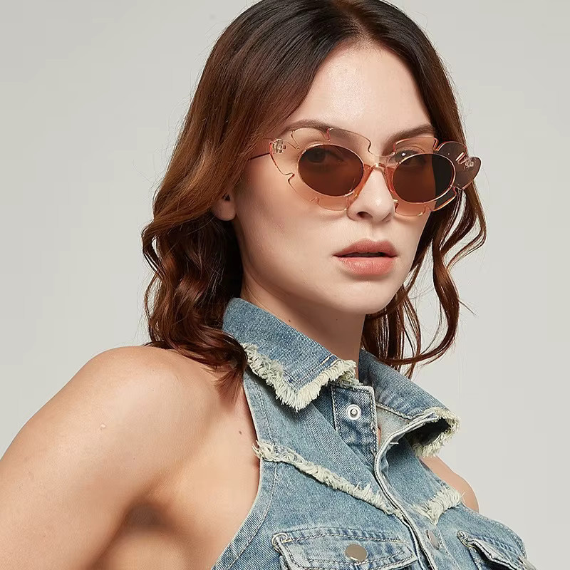 Samjune Sonnenbrille Cat Eye, Damen, Vollrand, Kunststoff, Blumenform - Bild 2