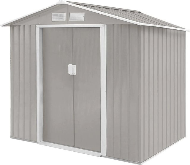 Hattoro S100 Metall Gerätehaus XL Geräteschuppen aus verzinktem Stahl in Hellgrau, B/T/H: 213 x 185 x 127 cm - Bild 1