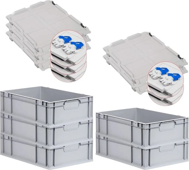 PROREGAL Spar Set 5x Eurobox Nextgen Economy mit Scharnierdeckel und blauen Schiebeschnappverschlüssen, H: 17 cm, B: 40 cm, T: 60 cm, 34 Liter - Bild 1