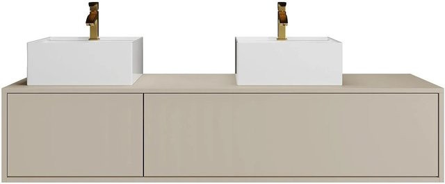 Doppelwaschtisch Isaure Vente-unique in Beige und Weiß, modern und wandmontiert, Breite: 150 cm - Bild 1