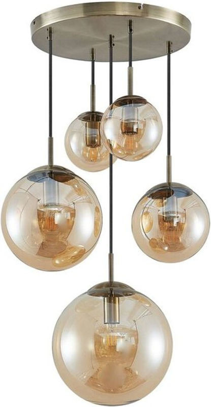 Lindby Pendelleuchte Teeja aus Glas und Stahl in Gelb und Altmessing für Wohnzimmer und Esszimmer - Bild 1