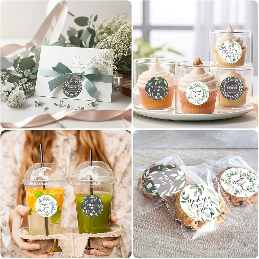 Bview Art Green Circle Dankesaufkleber in Grün – Zweisprachige Klebeetiketten aus Papier für dekorative Verpackungen und Geschenke - Bild 3