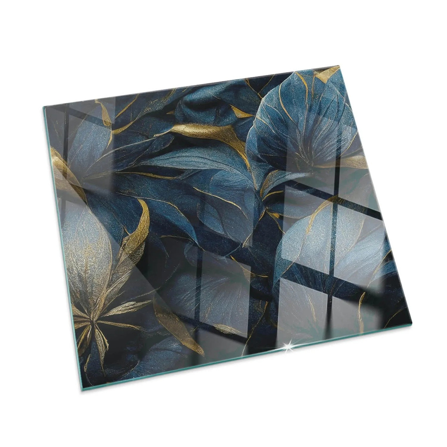 Tulup Kamin-Glasplatte Marine Blau mit Blätter-Textur als Funkenschutzplatte für Kaminöfen, B/B/B: 60 x 60 x 0 cm - Bild 2