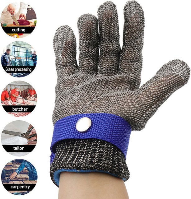 Schnittschutzhandschuhe aus Edelstahl-Metallgeflecht in Silber für Metzger und Fleischverarbeitung - Bild 1